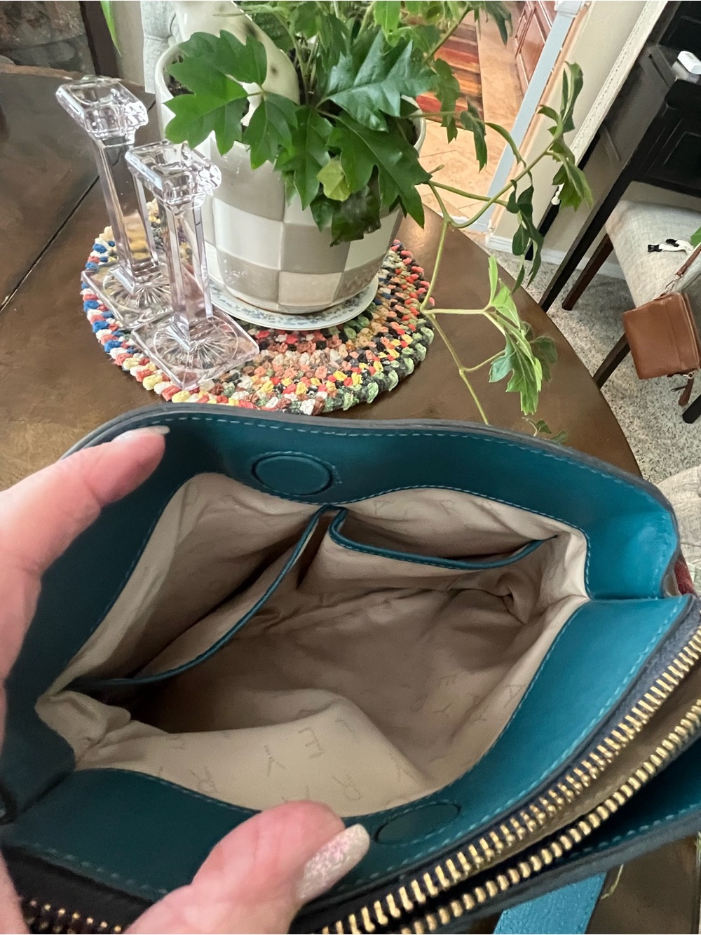 RADLEY / Teal (Blue-Green) Leather Shoulder Bag - Picture 5 of 7